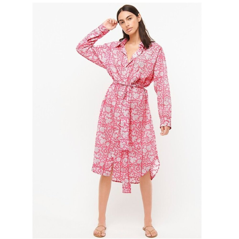 J Crew SZ Blockprints X Oversized Shirt Dress in Nila Block Print, L, Pink